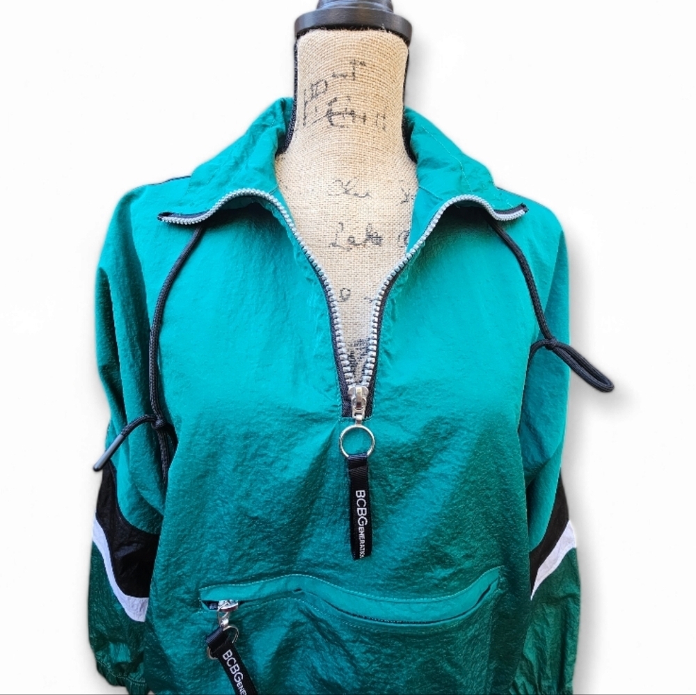 BCBGeneration  Teal/Green Track Pullover Windbreaker, Size M - Picture 6 of 8